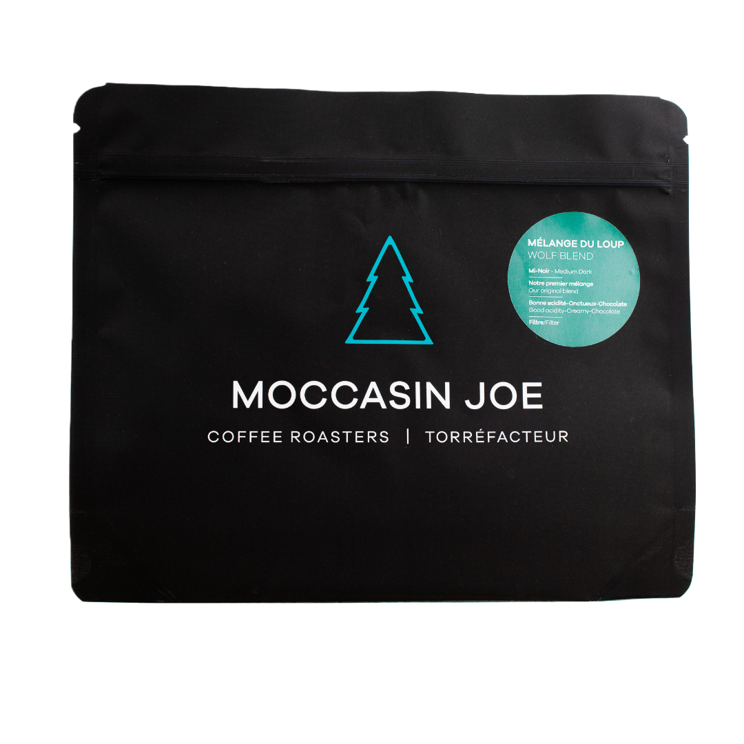 moccasin joe artisan coffee wolf blend bag